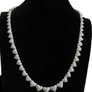 Gargantilla de Corazón Hollow silver 925 and CZ stone Heart Necklace Cuban Chain Necklace