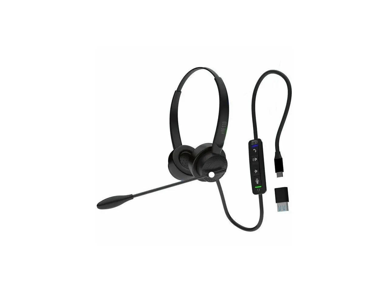 ADESSO Xtream P4 USB C Headset with Microphone TAA Compliant Made in Taiwan Dual Connector Business Communication Headset Mute Volume Answer End Call Controls Windows Mac Compatible
