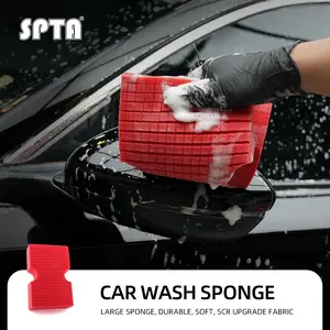 SPTA Car Wash Sponge, 1 Pack Big Red Sponge, Scratch-Free Car Cleaning Sponge, Durable Cross Cut Grid Sponge for Auto Multi Use Cleaning Washing Surfaces