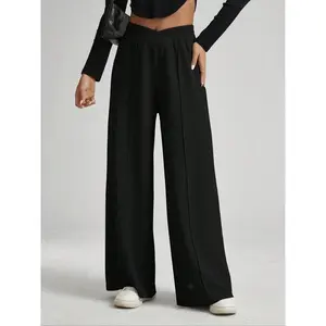 Women's Solid High Waist Wide Leg Sweatpants, Casual Comfy Elastic Waist Trousers for Daily Wear, Ladies Bottoms for All SeasonsGift