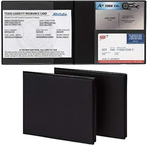 2 Pack Car Registration & Insurance Holder 5.25" x 4.75" Black Glove Box Organizer with 2 Clear Pockets for Easy Access to Documents and Business Cards