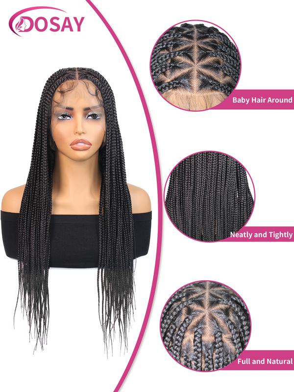 Triangle Box Braided Wigs 26 Inch Synthetic Full Lace Wig Handmade Knotless Box Braids With Baby Hair For Black Women