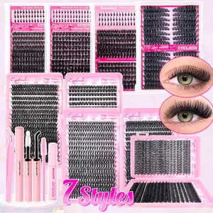 Individual False Eyelash Kit, 1 Set Natural False Eyelashes, Thick, Extra Thick Look Eyelash Extensions with Lash Glue, Tweezers, Remover and Brush Eye Makeup Enhancement Tool for Women, Cosmetic