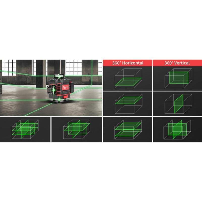 Milwaukee Degree Vertical Cross Laser Level 360 Green Beam with Rechargeable Battery for Precise Vertical & Horizontal Measurements