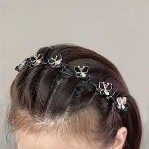 1pc/Double-Layer Lazy Hair Braiding Headband Princess Butterfly Headband Hair Additions New Headwear Broken Hair Finishing Artifact Women'S Non-Slip Hair Clip Bangs Hair Card Elegant Headscarf Headband