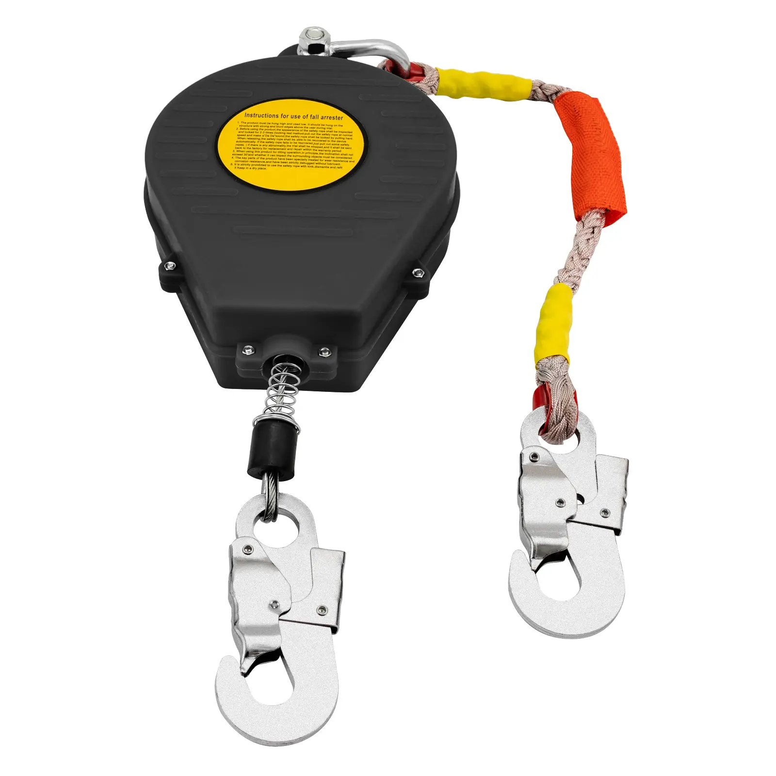 Safety Fall Arrester, 150kg Load Capacity, 8900N Breaking Load, Anti-Ratchet Dual Disc Braking, 15m Scope, Instant Lock, Weather Resistant, Rubber-Nylon Construction, 3.2cm/1.26in Size, Alloy Steel-Aluminum Alloy Components, for Aerial Work, Pvc, 17.52*25