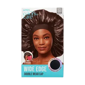 KISS Colors & Care Silky Satin Double Wear Bonnet Cap, Super Jumbo - Black
