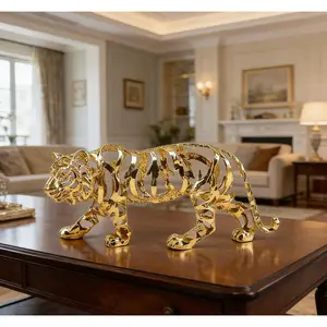 Gold hollow-out tiger, Decorative statue, Nordic light luxury decoration, a perfect item to enhance home ambiance, a light luxury tiger desk ornament, perfect for the living room or desk, instantly adding a touch of sophistication