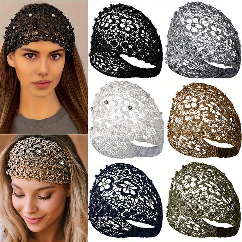6 Pieces Lace Elastic Headwrap Lace Elastic Headbands Boho Bandana Bohemian Headband Hair Accessories for Women, 6 Colors