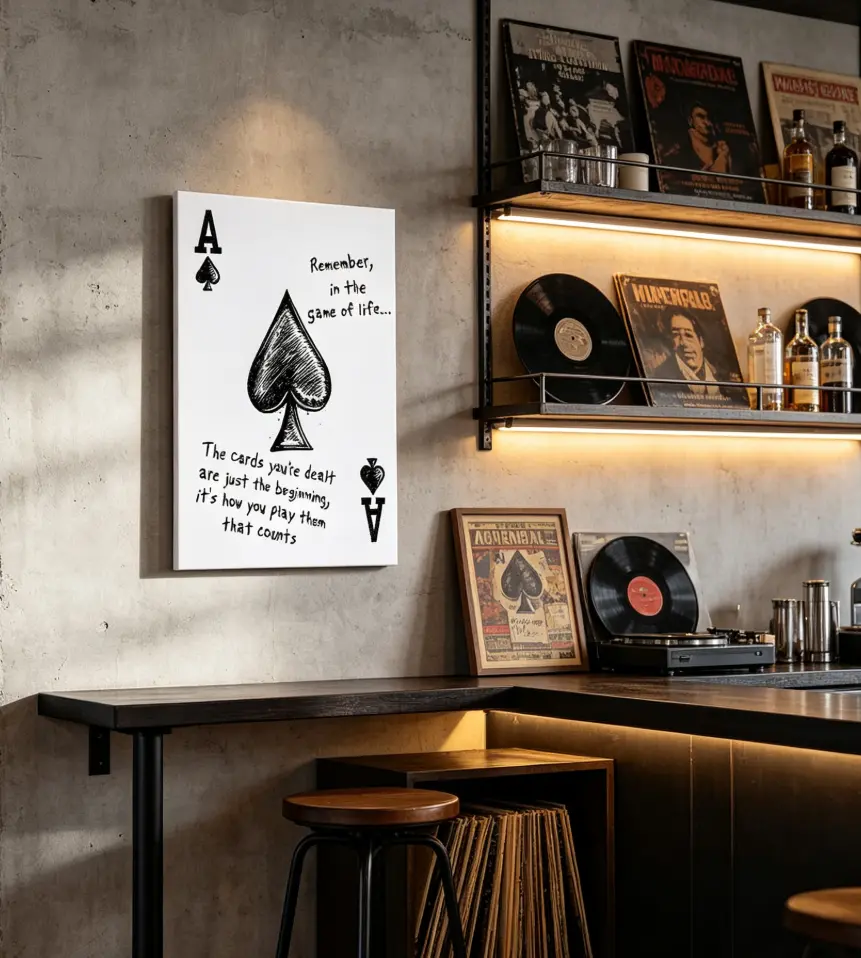 "Ace of Spades" Motivational Wall Art – Mental Health Themed Decor, Canvas Print (Framed or Poster Options) – Suitable for Bedrooms, Offices, and "Man Caves"; Positive Quote Art, Poker-Themed Wall Decor, Dorm Poster, Unique Gift Idea