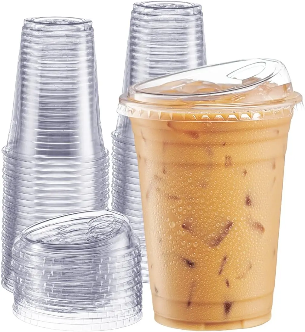 20/60/120/480 Sets 16 oz Clear Disposable Plastic Cups with Lids, Iced Coffee Cups for Cold Beverages