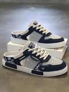 1 Pair Men's Large Size Mesh Half-Slip Board Shoes Walking Shoes, Breathable Mesh + Anti-Collision Toe Cap, Rubber Anti-Slip Outsole, Heelless Lazy Shoes, Summer Outdoor Slippers, Footwear