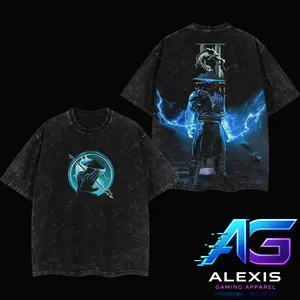 Retro Action Game Mortal Kombat Inspired Raiden Lightning Warrior Graphic Shirt, Vintage Washed Black Streetwear T-Shirt Hoodie, Thunder God Back Print Shirt, MK Dragon Logo Gamer Outfit, Unisex Cotton Apparel, Gift for Fan, Mortal Kombat II 2026 Apparel