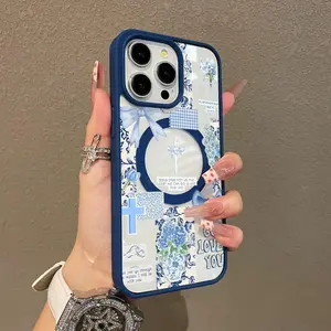 Adorable Magnetic Case Suitable for IPhone11/12/13/14/15/16/17/promax Christian Collage in Blue MagSafe Compatible, Lightweight, Anti-Fall | Girly & Chic Style