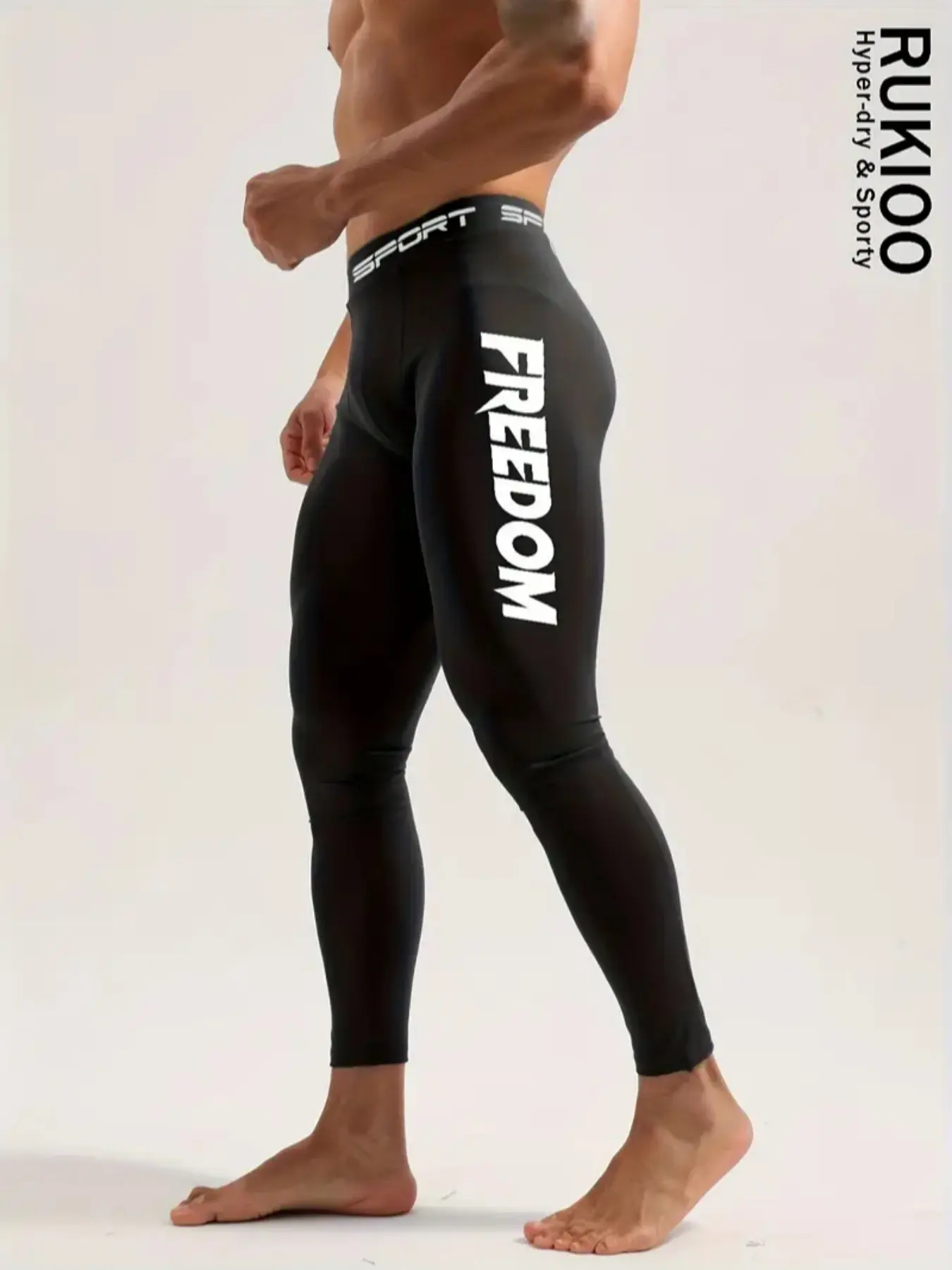 1PC Men's “Freedom” Compression Pants – Black Quick-Dry Breathable Athletic Compression Leggings for Gym, Running, Training & Outdoor | Moisture-Wicking, 4-Way Stretch, All-Season Workout Tights, Breathable Fitness Pants