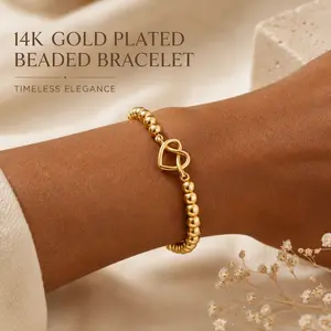 Gold Bracelets for Women 14K Gold Plated Bead Bracelet Hypoallergenic Stretch Bracelets for Women Elastic Bracelet Trendy Teen Gift Dainty Jewelry for Women