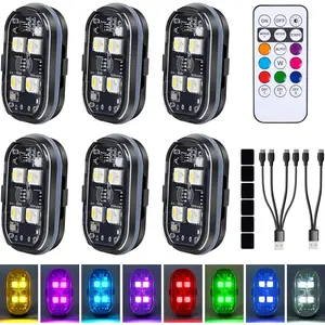JOKG Upgraded 4LEDs 6PCS Wireless LED Strobe Lights with Remote Control, 8 Colors Type-C Rechargeable Led Lights Anti Collision Warning Light for Car Motorcycle Bike Drone Aircraft