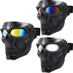 3 Pcs Airsoft Skull Full Face Mask with Electroplated Lenses for Military Halloween Paintball Motorcycle Riding Racing Shooting Cosplay CS Survival Games (Not Anti Fog)