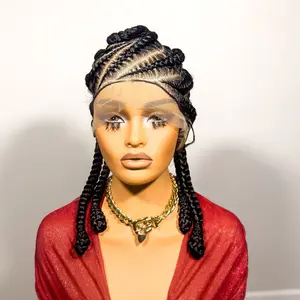 12 Inch Big Cornrow Curved Braided Full Lace Wig – Black