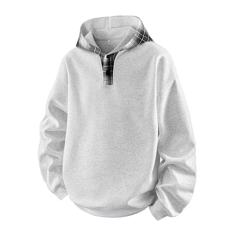 Men's Spring Autumn Retro Plaid Patchwork Hooded Pullover Sweatshirt, Loose Relaxed Fit Soft Comfortable Casual Streetwear Hoodie For Everyday Wear