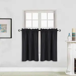 2 Panels  Blackout Curtain Set Solid Color with Rod Pocket Short Tier Drapes for Kitchen, Dinning Room, Bathroom, Bedroom,Living Room Window  (58" Wide X 23" Long, Black)