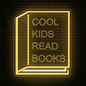 Lumoonosity Cool Kids Read Books Neon Sign - Indoor White Color LED Light for Classroom. Bedroom, Studyroom, Library - USB Powered Wall Decoration with On/Off Switch - 11.81"L x 13.78"W High Quality Acrylic Neon Sign for Students, Teachers, Book Lovers.