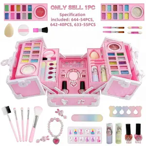 Makeup Set for Girls, Washable Cosmetic Toys, Portable Storage Box, Educational Role Play Cosmetics, Mirror, Lipstick, Eyeshadow, Nail Polish, Brush, Pretend Play Set