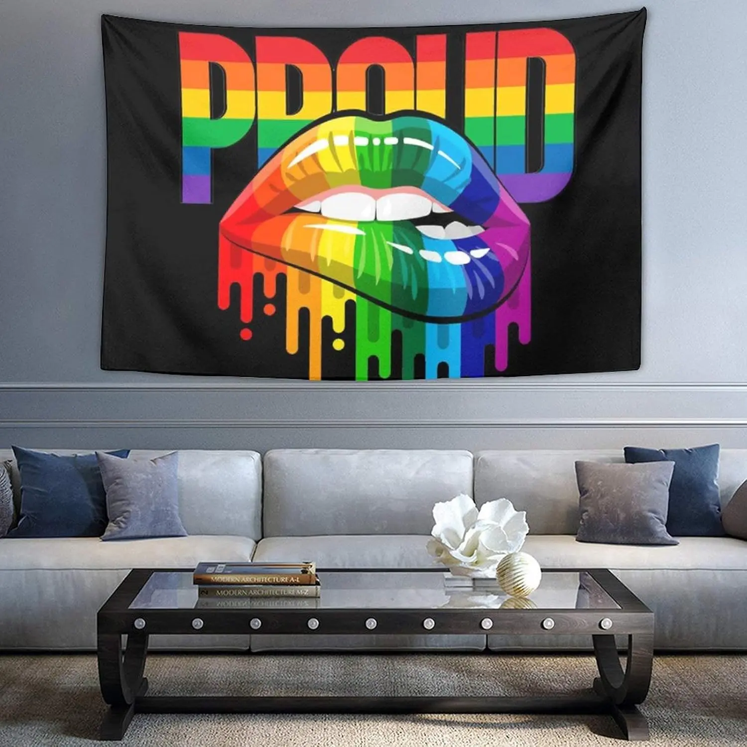 LGBTQ Pride Rainbow Lips Tapestry Wall Hanging - Polyester Fabric Decoration Gift, Indoor/Outdoor Textile for Bedroom Living Room Dorm, Lightweight