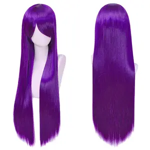 NEW 80cm Long Synthetic White Purple Cosplay Wigs Green Hair Straight Silver Wig Pink Hairpiece Lolita Wig with Bangs