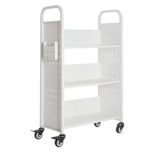 VEVOR 3-Tier Rolling Book Cart Single Sided L-Shaped Shelves Book Truck in White