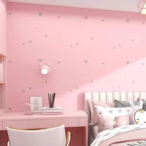 1 piece set of self-adhesive wallpaper for girls, pink star self-adhesive wallpaper for children, princess room, bedroom stickers, home decoration materials, supplies, background wall, PVC wallpaper