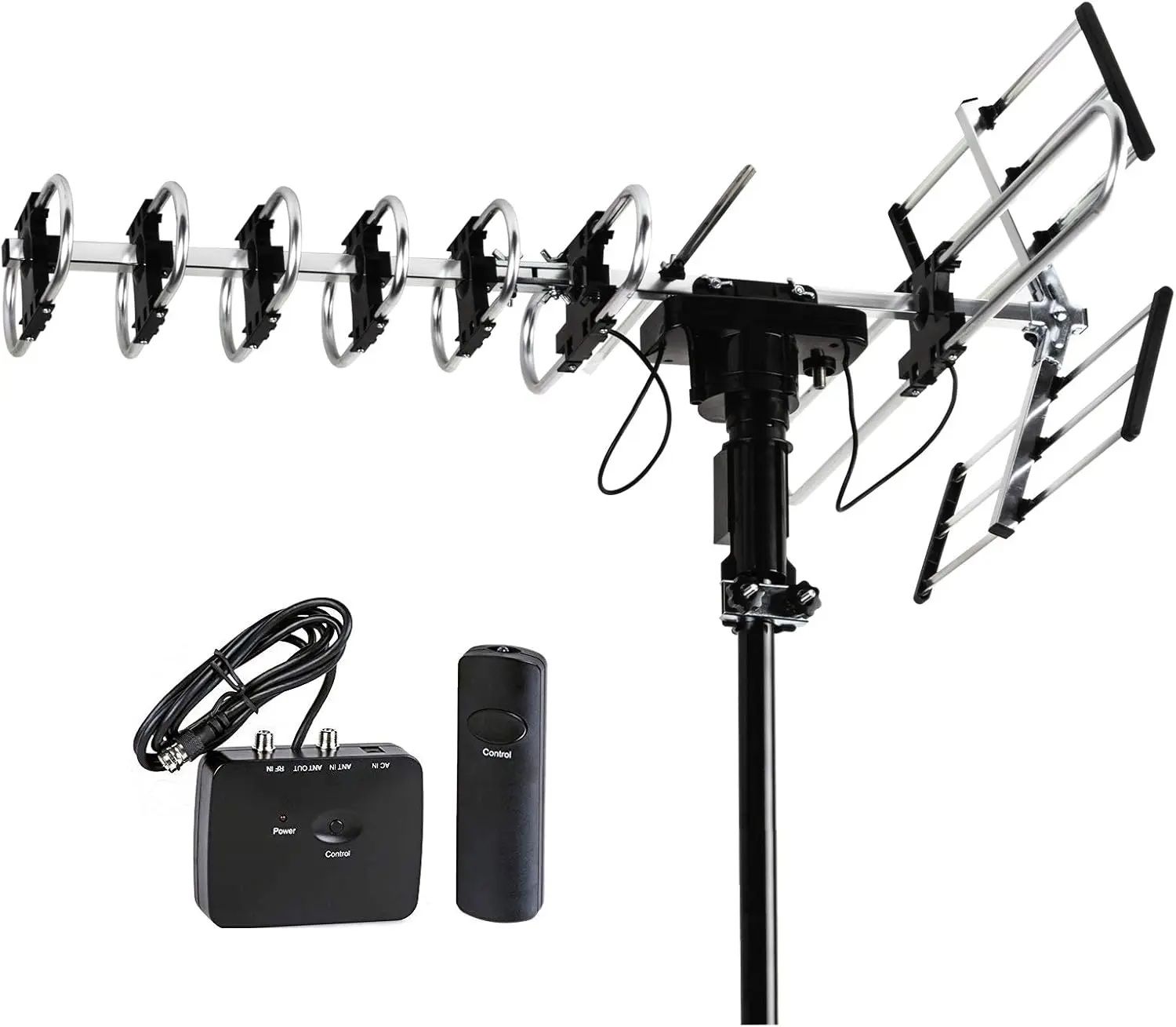 Five Star Outdoor Digital Amplified HDTV Antenna - Directional 360-Degree Remote-Controlled Rotation, 4K 1080P HD Compatible, FM Radio, Manufacturer Warranty, Manufacturer Warranty