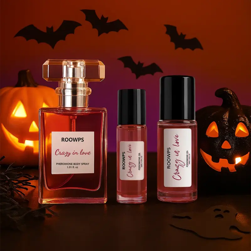 ROOWPS Cosmetics Crazy in Love Roll On Oil & Pheromone Body Spray, Women's Long-Lasting Alcohol-Free Liquid Eau de Parfum, Adults, Mango-Citrus-Rose-Musk Fruit Floral Scent, 4 – 5.9 Fl Oz, 24 Months Shelf Life, Aluminum-Free, Halloween Gift