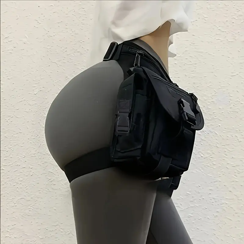 1 Pack Minimalist Bicycle Storage Bag - Sexy Curve Design Women's Tactical Waist & Leg Bag, Large Capacity Durable with Zipper Closure, Black Outdoor Fitness Travel Hiking Backpack for Sports Gear & Essentials, Secure Zipper Pouch, Adjustable Strap Featur