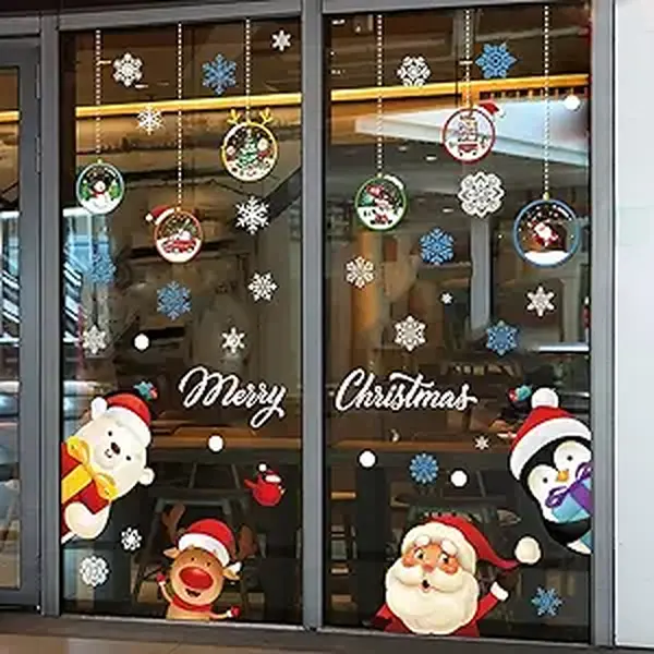 Christmas Window Stickers - Navidad Snowflake Window Clings Stickers for Glass, Xmas Decals, SDQT241 Smooth Ornaments, Removable