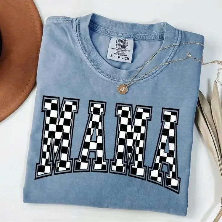 [Comfort Colors] Checkered Mama Shirt Gift for Mom, Retro Mom Tee, Mother's Day Gift, Vintage Checkered Mama T-shirt, Soft Cotton T-Shirt