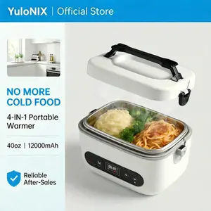 YuloNIX Cordless Electric Heated Lunch Box,Pro 12000mah Electric Lunch Box,Battery Powered, 4 in 1 1.2L Portable Food Heater Heating-Intelligent Temperature Control,Suitable For Trucks,Offices (Black/White)