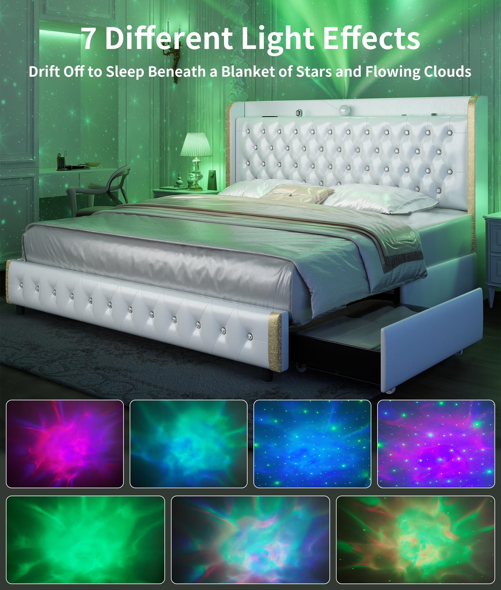GEGOFORU Queen LED Bed Frame with Galaxy Projector & Bluetooth Speaker, Upholstered Platform Bed with 46” Tall Headboard, USB Charging Station, Storage Drawers & Wood Slat Support,Silent & Noise,Velvet GEGOFORU Queen LED Bed Frame with Galaxy Projector & Bluetooth Speaker, Upholstered Platform Bed with 46” Tall Headboard, USB Charging Station, Storage Drawers & Wood Slat Support,Silent & Noise,Velvet