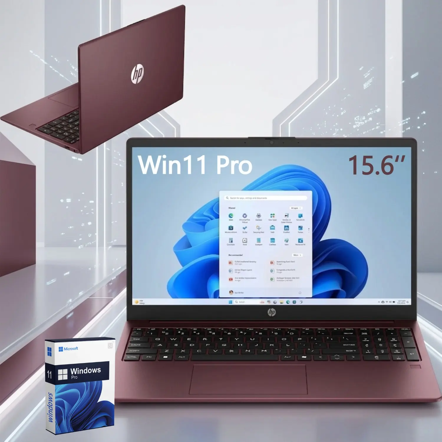 HP 15.6" HD Laptop | Intel N200 Processor, Up to 8GB RAM, 192GB Total Storage(128GB UFS+64GB SD Card), Windows 11 Pro, Glimmer Garnet