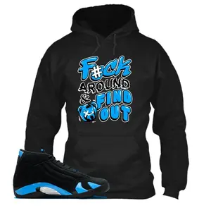 University Blue 14s Inspired Hoodie, Sneaker Matching Pullover, Black Graphic Hoodie, Unisex Streetwear