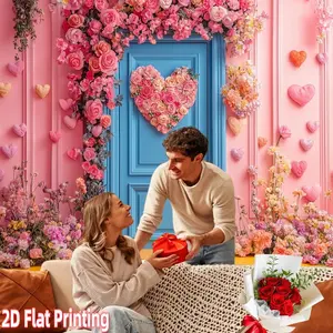 2d flat banner 1pc Valentine's Day Love Heart  Red Rose Arch Vinyl Backdrop-No Electricity Required, Versatile Party Decoration for Living Room, Bedroom, Office, Outdoor Celebration, garden decoration