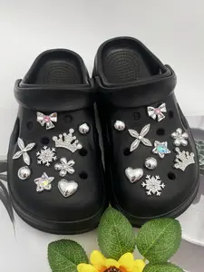 18 Piece Silver Color Rhinestone Shoe Charms, Crown Snowflake Flower Heart Star Bow Abs Pearl DIY Detachable Shoe Decorations