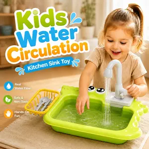 Kids Water Circulation Kitchen Sink Toy Mini Set with Fruit and Vegetable Accessories for Pretend Play Educational Toy for Toddlers 3 Plus Perfect Birthday or Christmas Gift real cooking girl