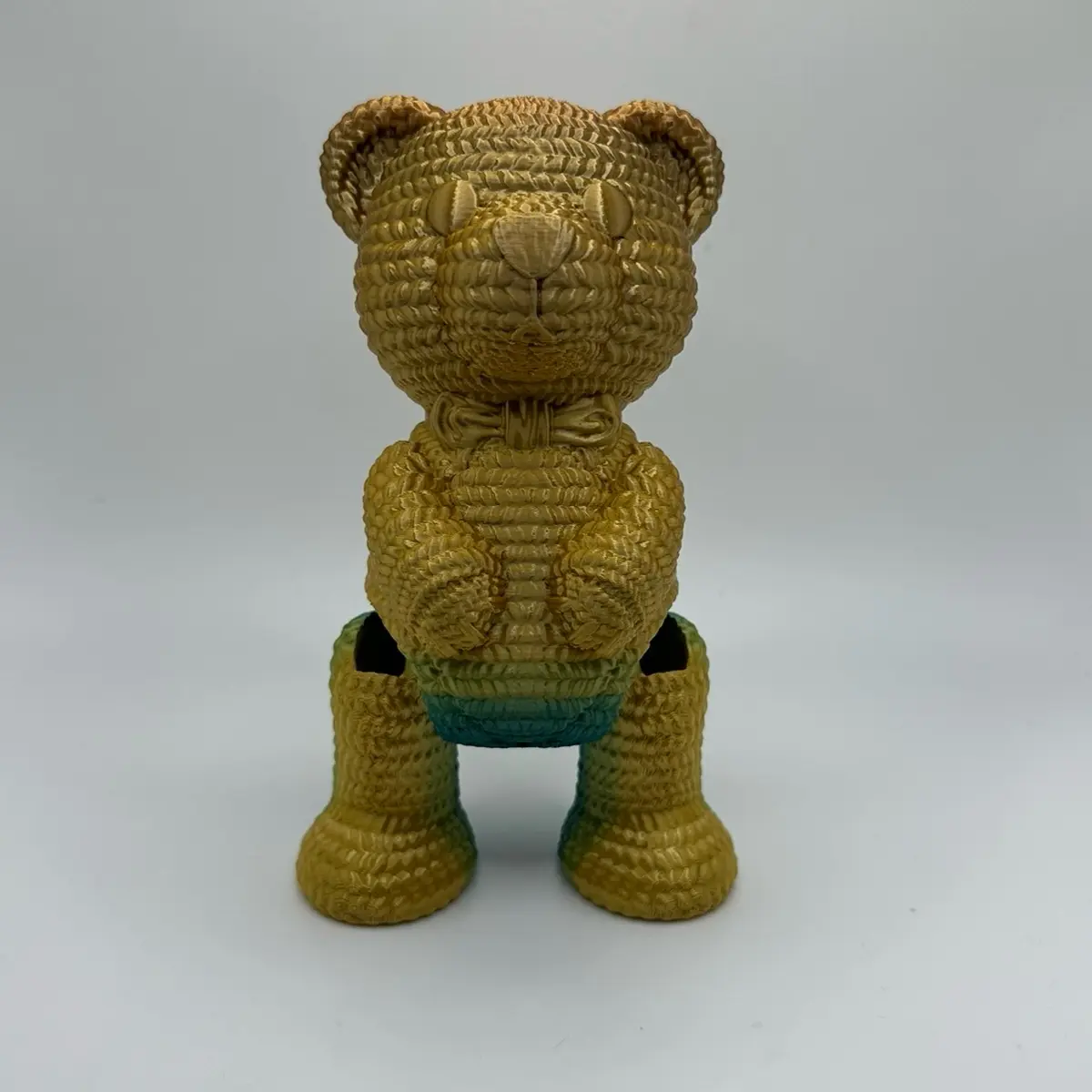 Crochet Teddy Bear Figurine – 3D Printed, 5.5” Tall Home Decor Plush-Style Bear