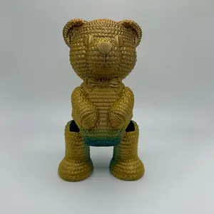 Crochet Teddy Bear Figurine – 3D Printed, 5.5” Tall Home Decor Plush-Style Bear