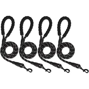Leashes 4 Pack for Small Medium and Large Dogs (20-120 lbs)-Gifts for  Heavy Duty 5FT Black with Comfortable Padded Handle and Highly Reflective Threads Walking  Running