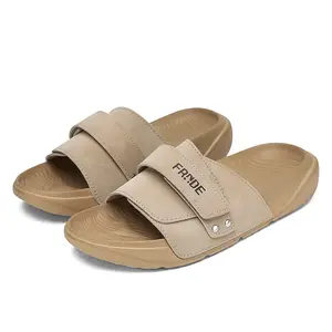Khaki Men's Adjustable Buckle Sports Slides - Soft Non-Slip EVA Slippers, Breathable Casual Footwear for Summer Beach Use
