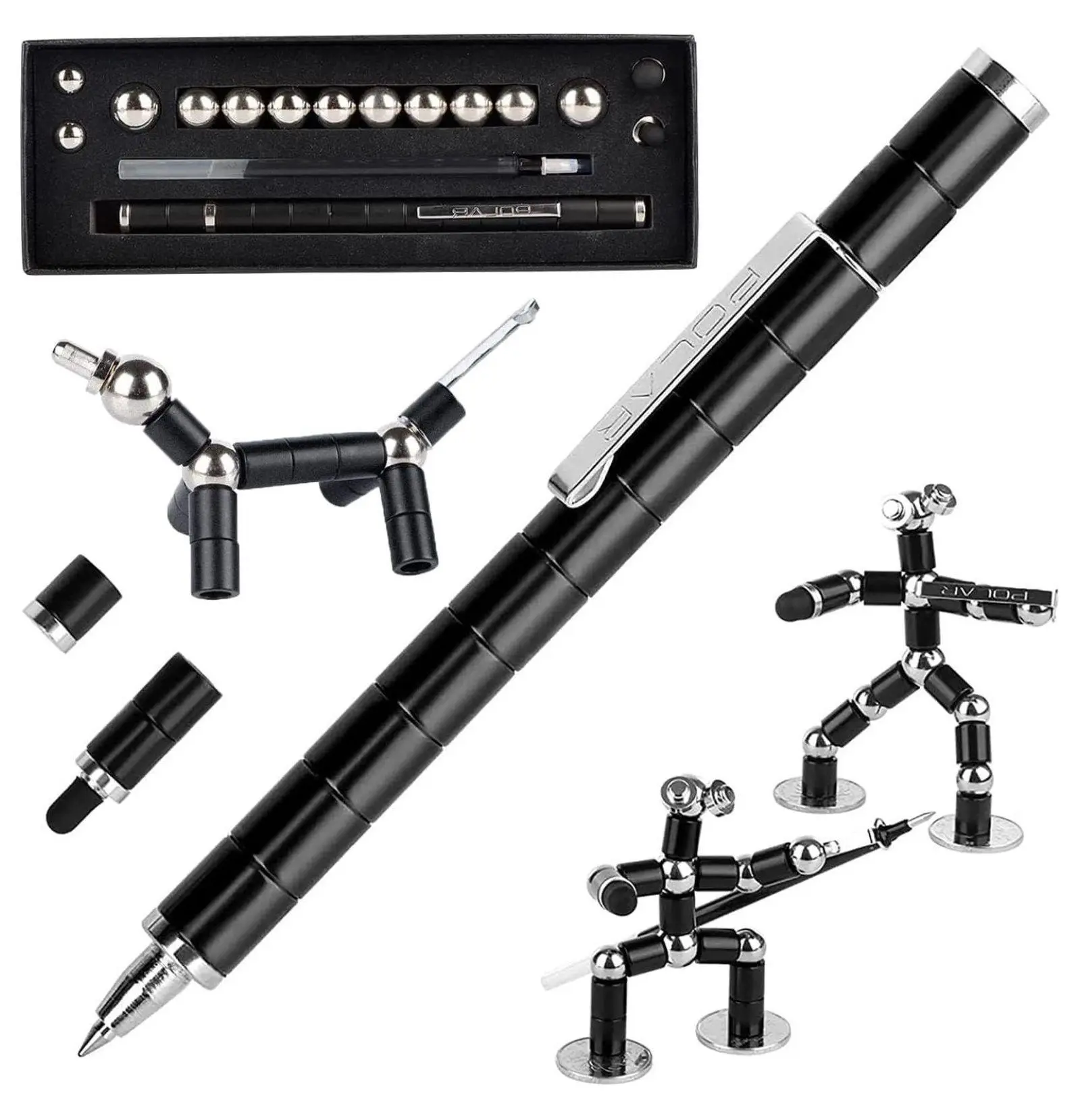 Fidget Pen Magnetic, Decompression Pen Toy for ADHD Anxiety Relief, Smooth Rotating Metal Pen for Adults Teens Office, Gifts for Friends Students Black