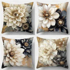 4pcs, Flower Throw Pillow Covers, Very Romantic Flower Pattern, Comfortable Matching, Practical and Beautiful, Suitable for Sofa, Car, Bedroom Decoration, Single Sided Printing, No Pillow Core, Bedroom Decorative Accessories