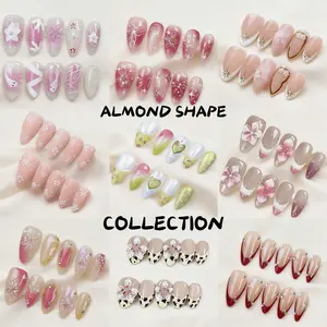 Almond Shape Collection-10 PCS Handmade Press-On Nails,Cute Acrylic Nails,High Quality,Reusable,Nail Art&Nail Charms